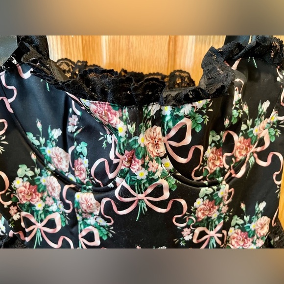 NWT Widow Bewitched Bloom Mini Dress w/ Petticoat Corset Satin Shoulder Ties - Picture 8 of 15